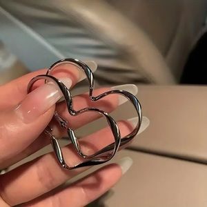 Silver Heart Shaped Hoop Earrings